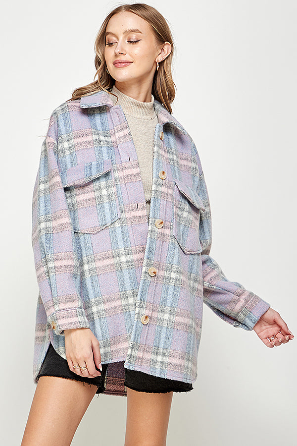 YURA WOOL BLENDED OVERSIZED PLAID COAT
