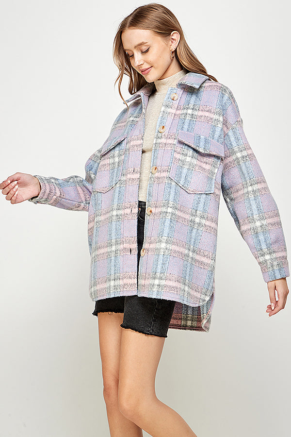 YURA WOOL BLENDED OVERSIZED PLAID COAT