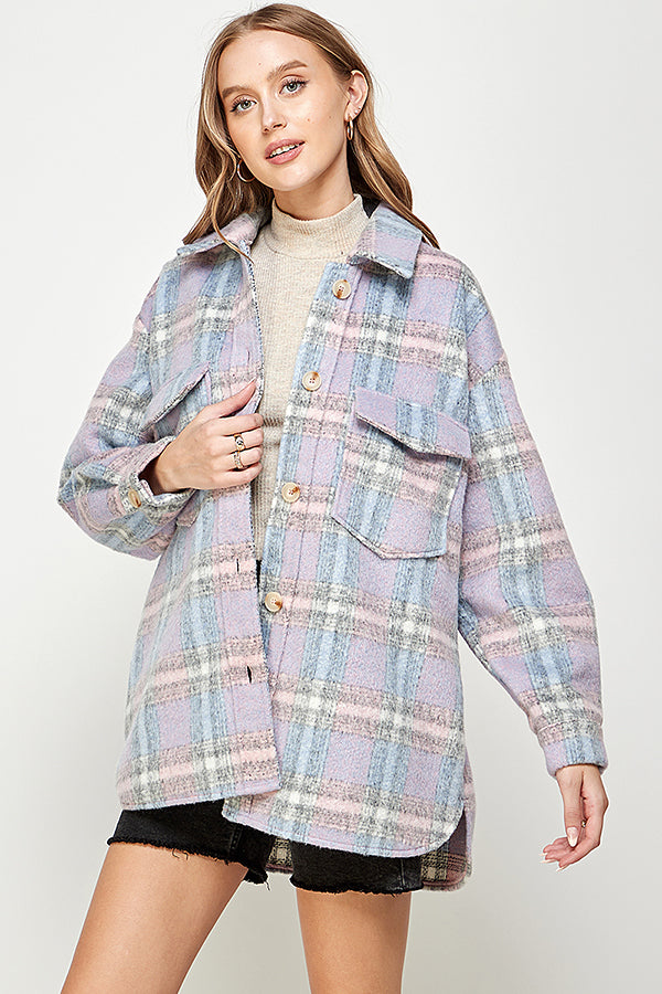 YURA WOOL BLENDED OVERSIZED PLAID COAT