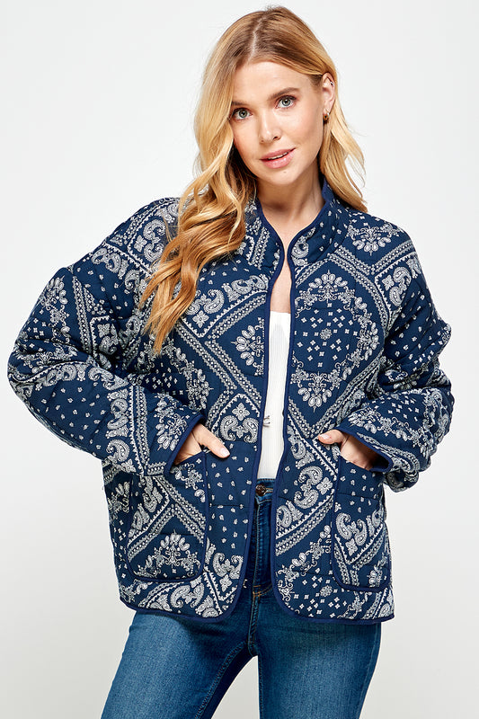 YURA Quilted Oversized Jacket in Bandana Print