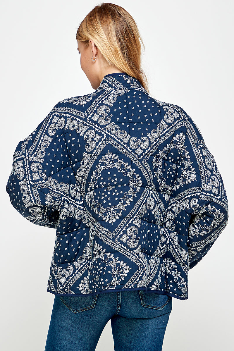 YURA Quilted Oversized Jacket in Bandana Print